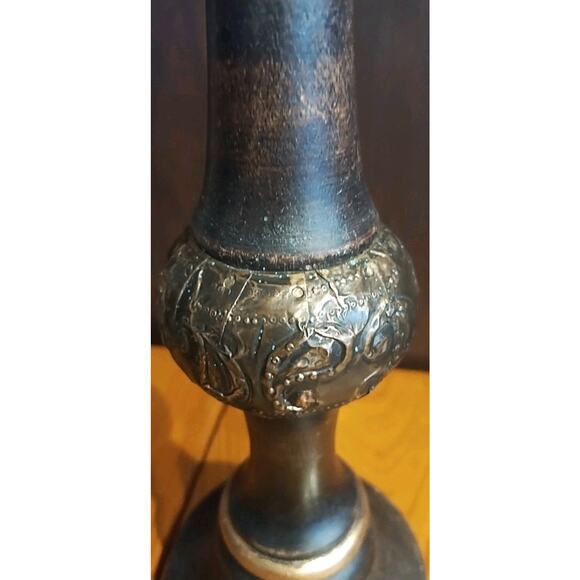 Wooden Candlestick Holder Column 15" Tall Dark wood Gold for 3" pillar candle - Picture 4 of 9